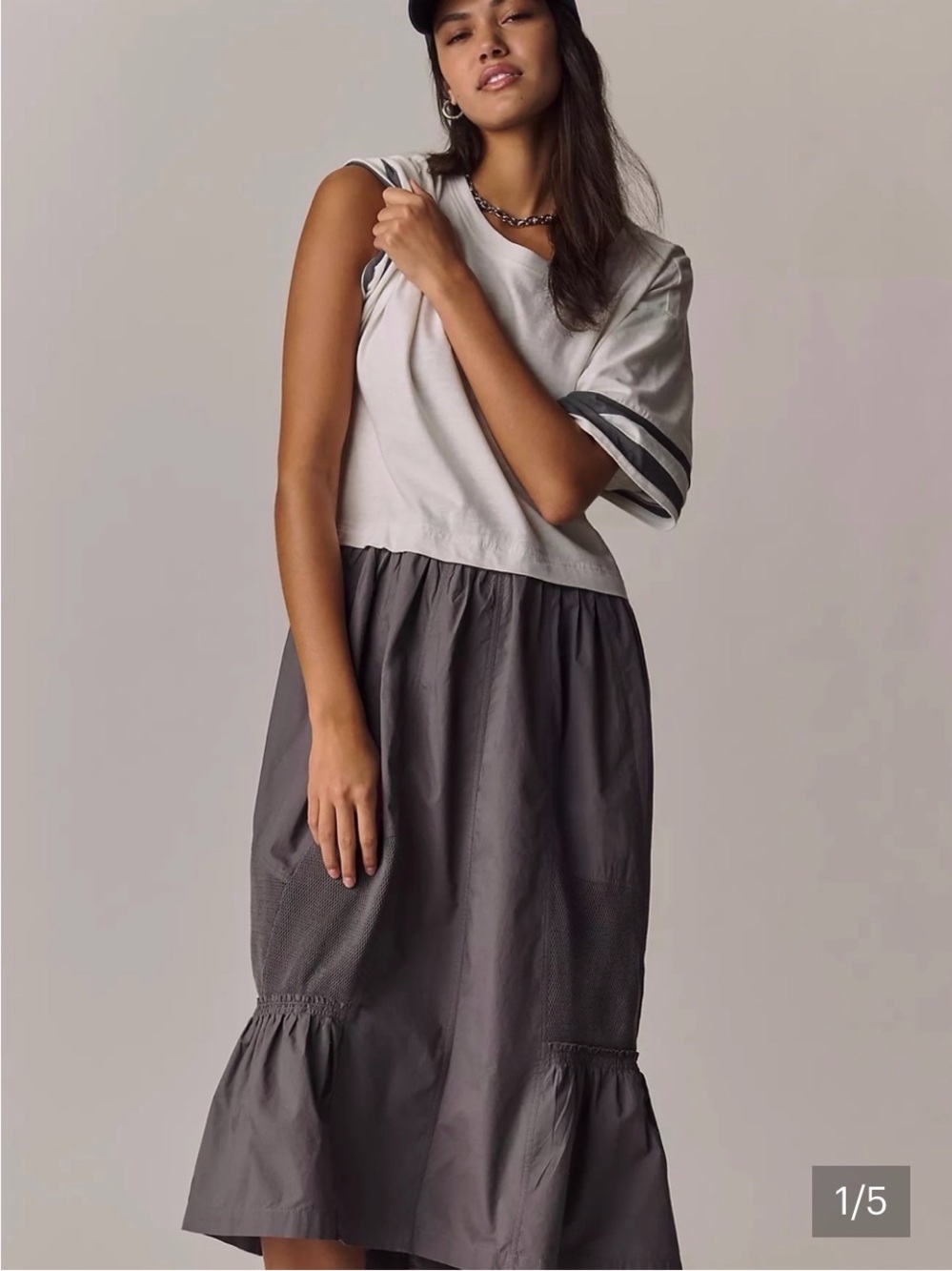 Women’s Two-Tone Midi Dress in Light Gray and Charcoal